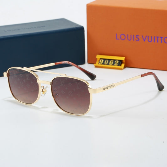 Metal Double Bridge Square Sunglasses with Monogram Temples 9062