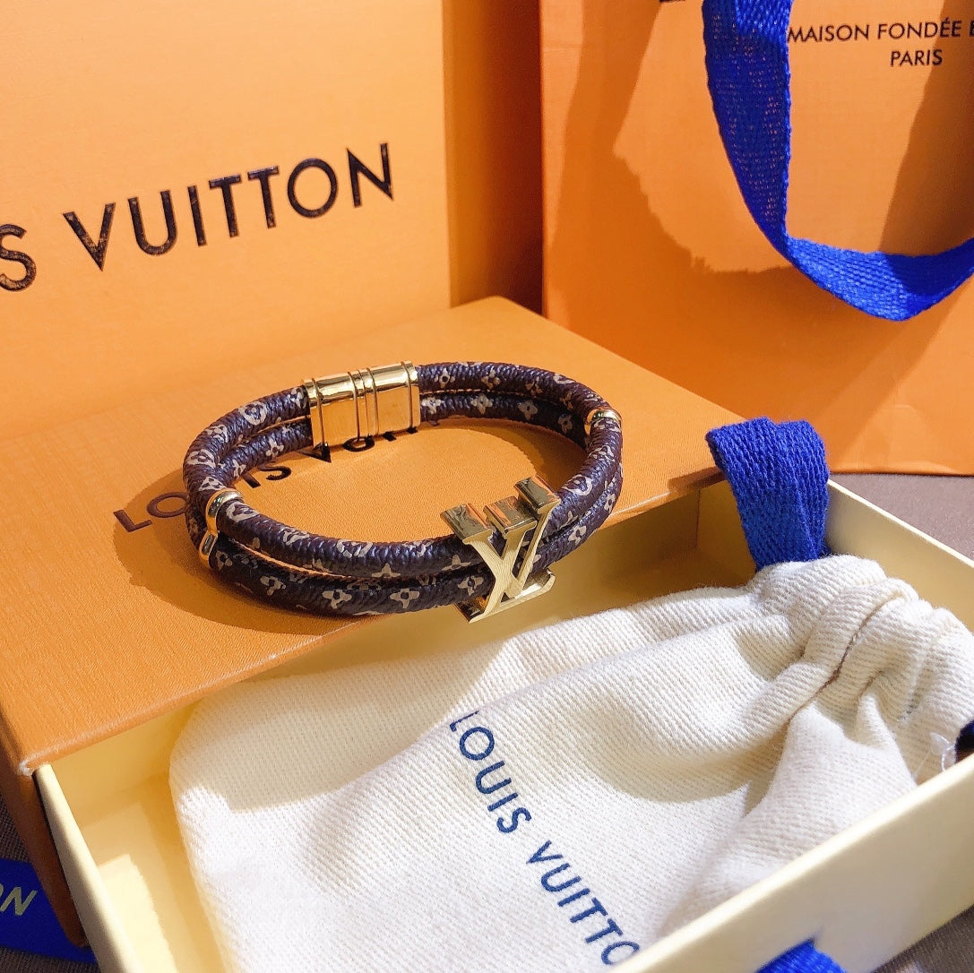 Leather Monogram Double Bracelet