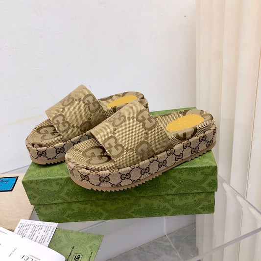 Platform Slippers With Double G Motif