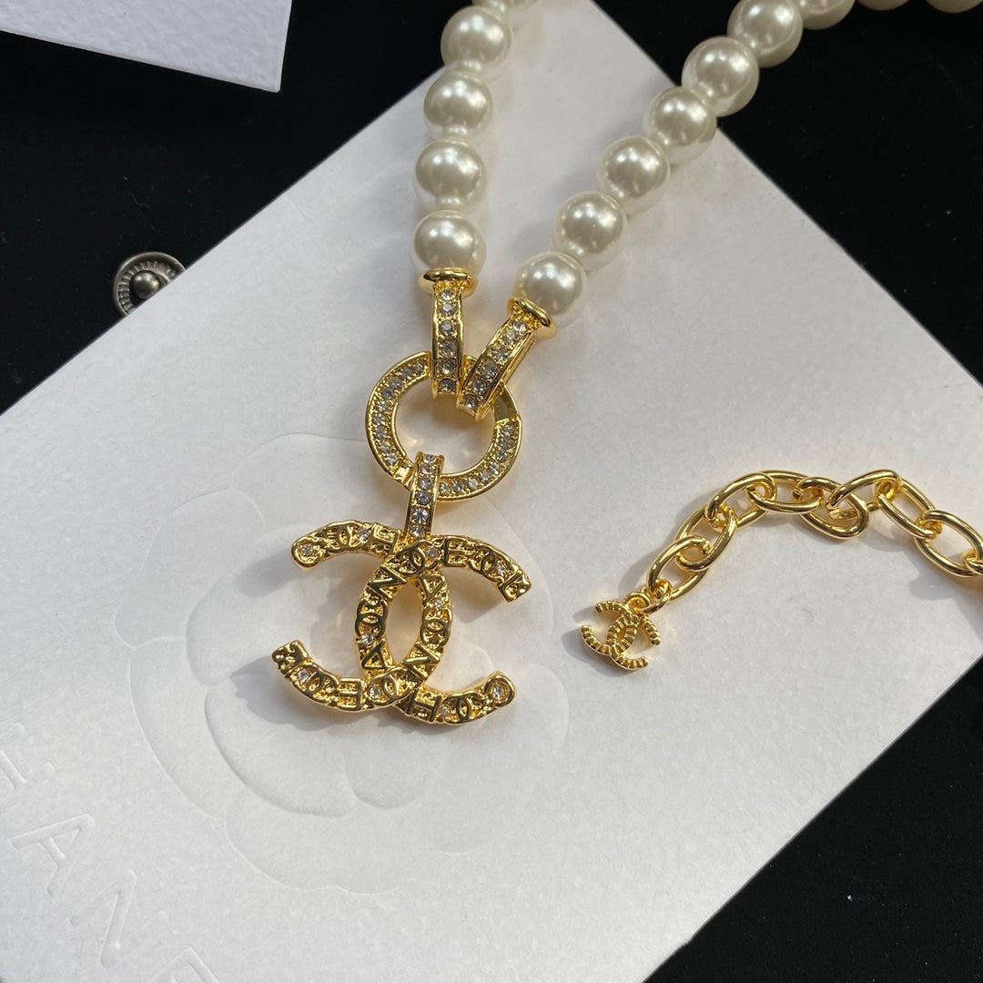 Logo Pendant Pearl Cookie Necklace