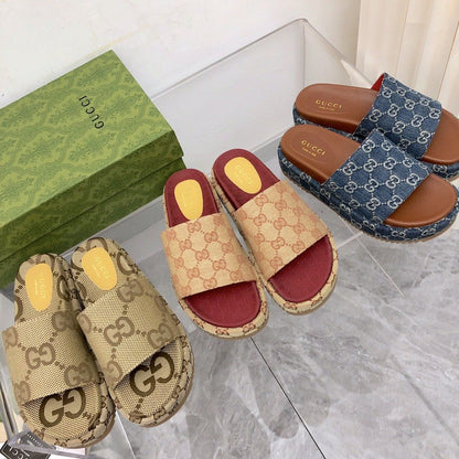 Platform Slippers With Double G Motif