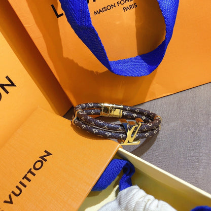 Leather Monogram Double Bracelet