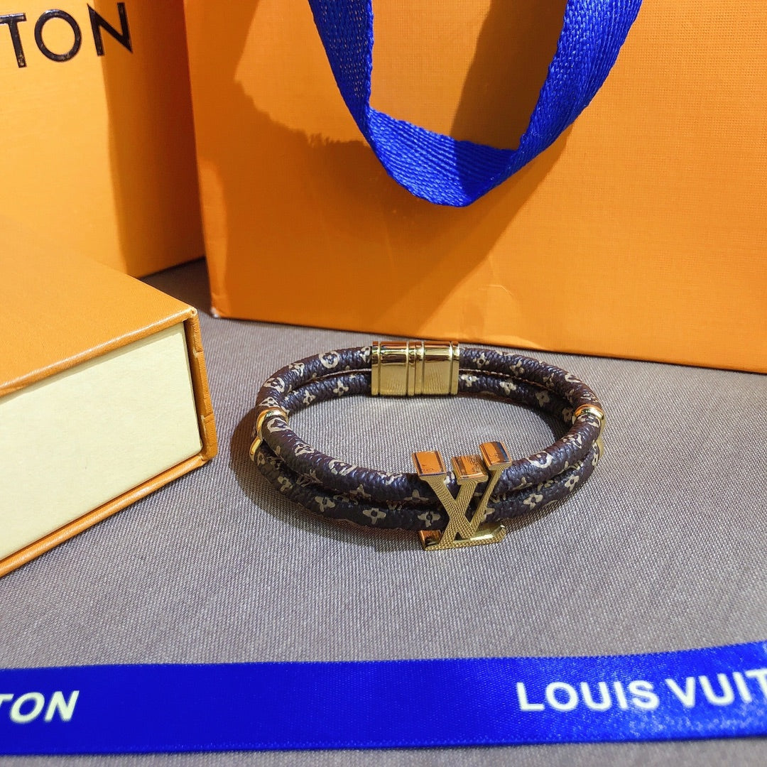 Leather Monogram Double Bracelet