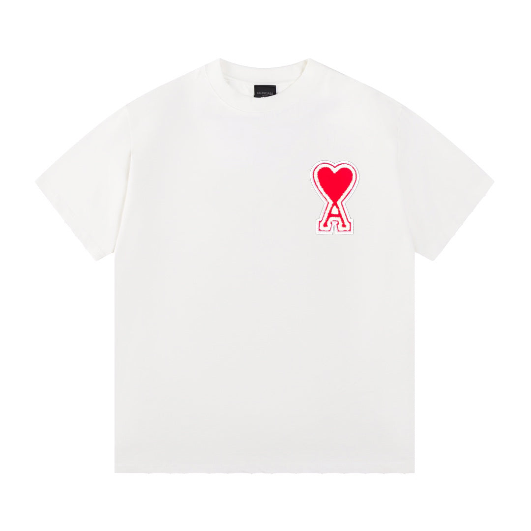 Solid color love short sleeve T-shirt