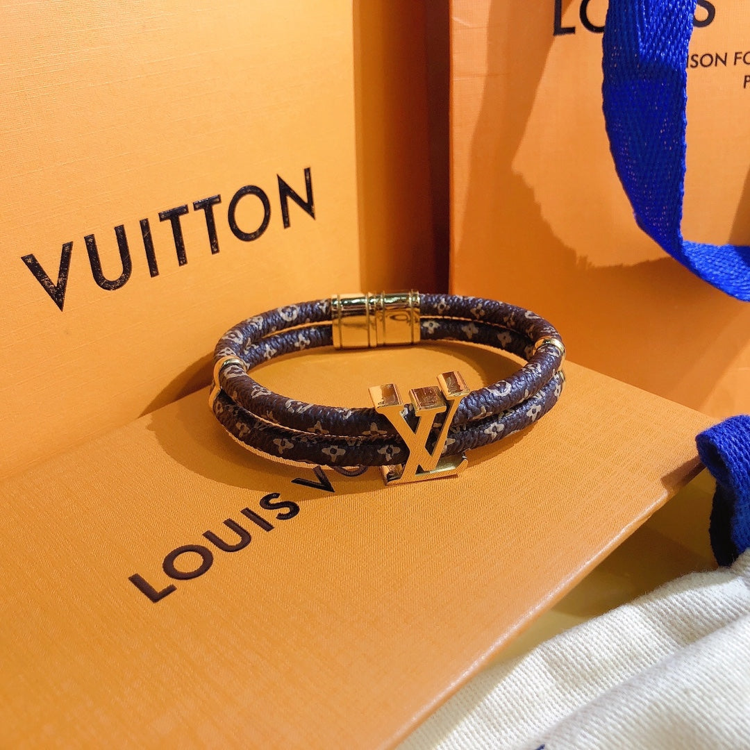 Leather Monogram Double Bracelet