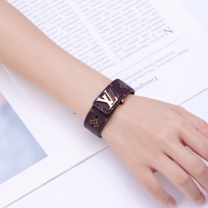 Monogram Belt Buckle Logo Leather Bracelet