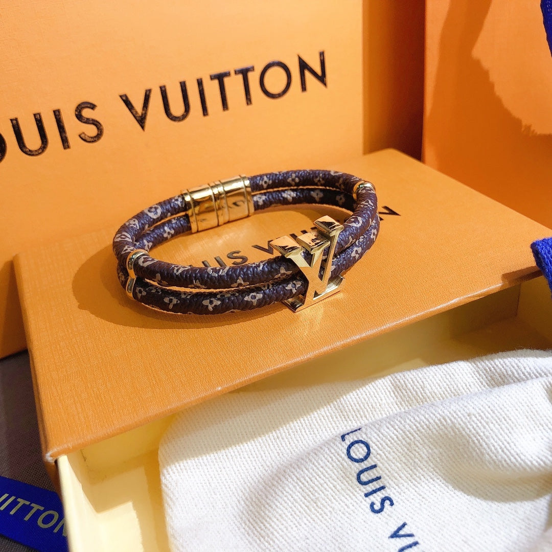 Leather Monogram Double Bracelet
