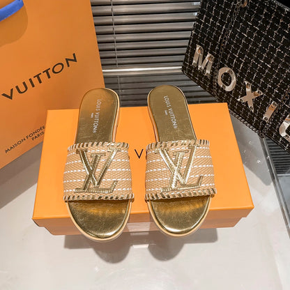 Woven Leather Flat Slippers