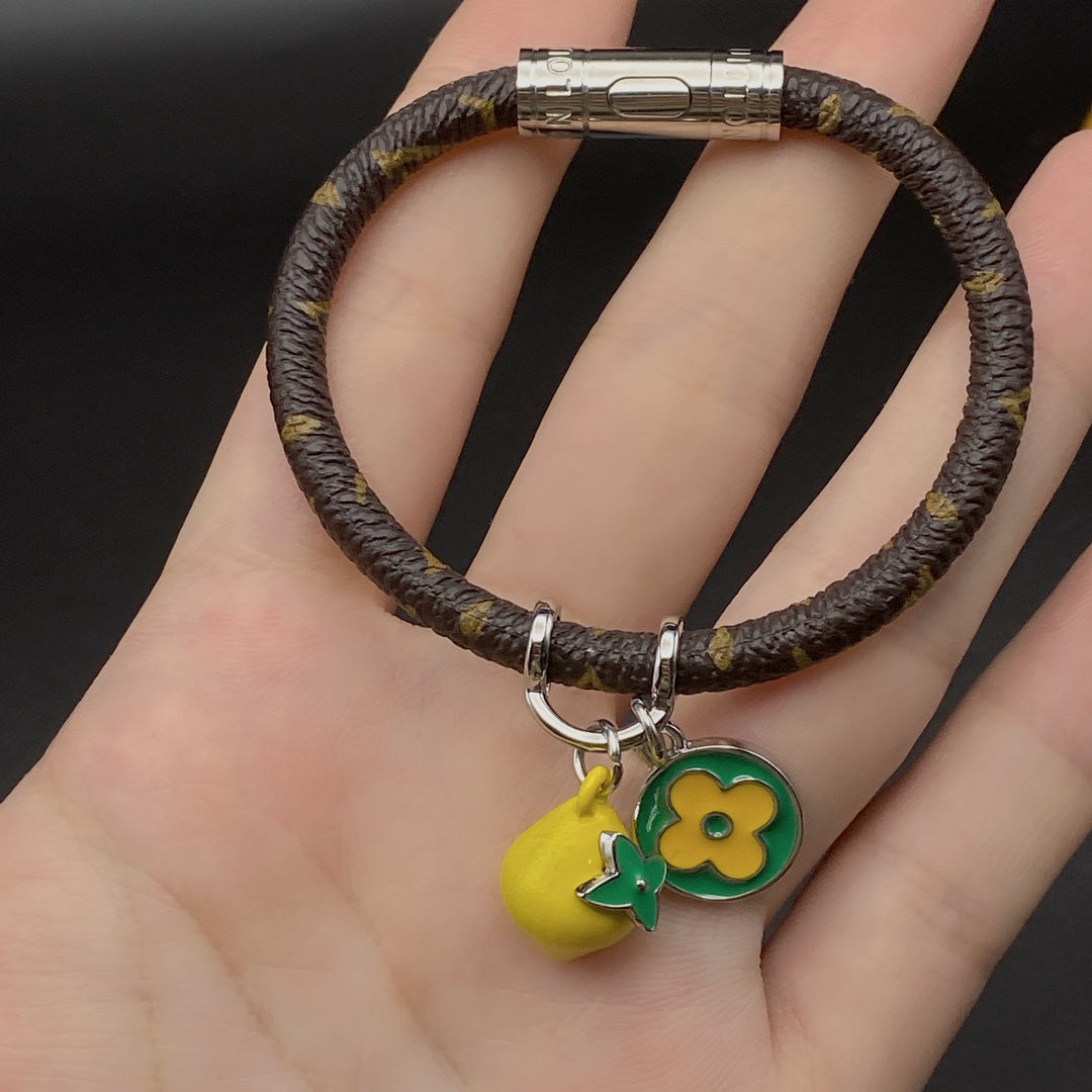 Monogram Print Leather Lemon Bracelet