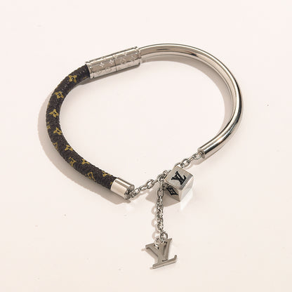Classic Leather Patchwork Magnetic Bracelet