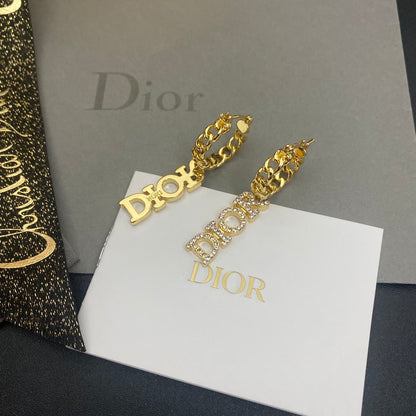 Logo Diamond Inlaid Long Earrings